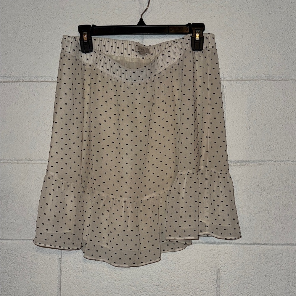 LOFT Asymmetrical Cream Skirt with Black Polka Dots